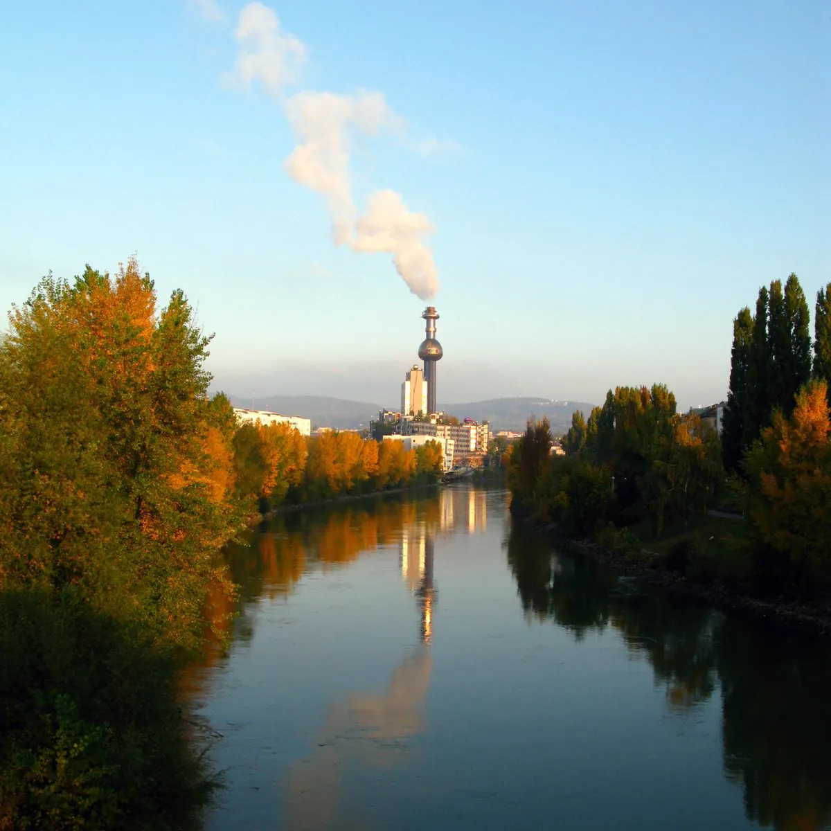 Spittelau district heating plant in Vienna on an autumn morning