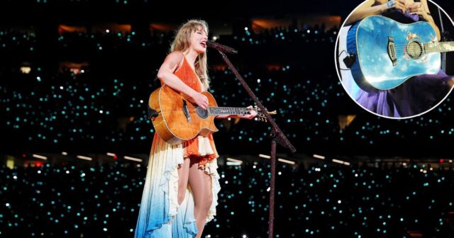 Fans von Taylor Swift bemerken, dass das Kleid des neuen Überraschungsliedes zur Koi-Fisch-Gitarre passt

