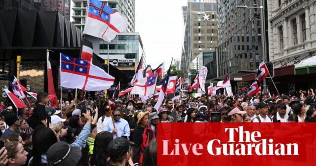 Zehntausende marschieren zum neuseeländischen Parlament, um gegen den umstrittenen Māori-Vertragsentwurf zu protestieren – live

