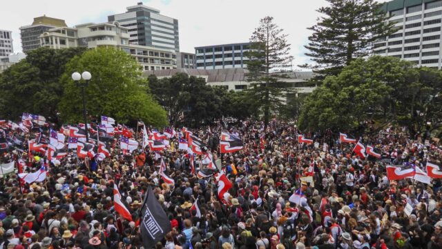 Tens of thousands protest outside the New Zealand parliament on Nov. 19, 2024.