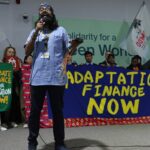 Activists demonstrate for climate adaptation financing on day eight at the UNFCCC COP29 Climate Conference on November 19, 2024, in Baku, Azerbaijan.