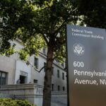 Exterior view of the street sign in front of the US Federal Trade Commission headquarters.