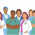 illustration of doctors and nurses standing together in different poses.