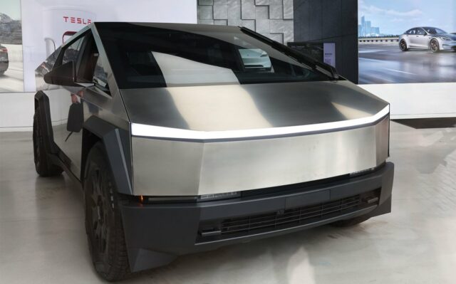 NEW YORK, NEW YORK - JULY 05: A Tesla Cybertruck is seen on display in a Tesla showroom on July 05, 2024 in New York City. Tesla's stock rose to 1.1 percent, reaching its longest winning streak in over a year. Tesla was placed on a Chinese government purchase list making it the only foreign-owned EV car brand on the purchase catalog. (Photo by Michael M. Santiago/Getty Images)