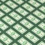 an illustration of patterned 100 dollar bills on a green background