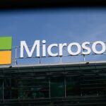 Microsoft signage is being pictured in Warsaw, Poland, on June 26, 2024.