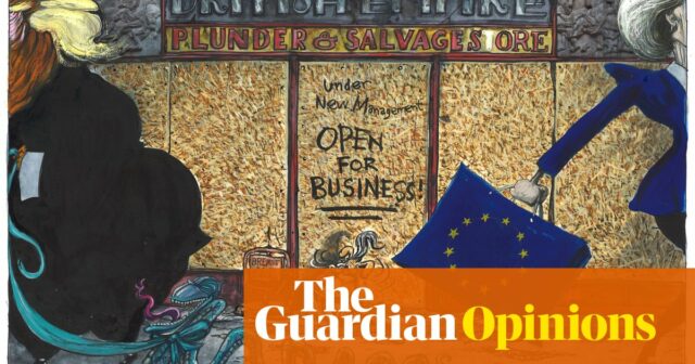 Martin Rowson über Keir Starmers Weigerung, sich zwischen den USA und der EU zu entscheiden – Cartoon

