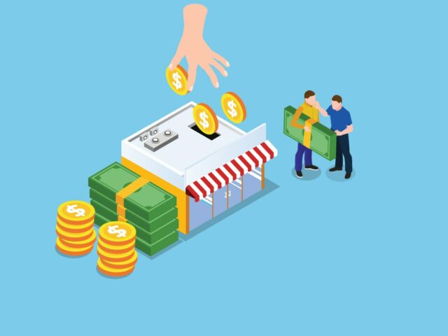 An illustration of money getting injected into a store