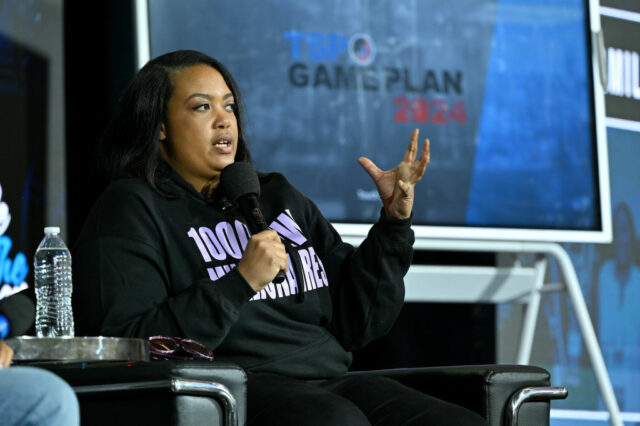 ALPHARETTA, GEORGIA - JANUARY 27: Arlan Hamilton speaks onstage during TSP Game Plan 2024 at The Hotel at Avalon on January 27, 2024 in Alpharetta, Georgia. (Photo by Derek White/Getty Images)