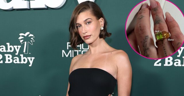 Hailey Bieber präsentiert riesigen Geburtssteinring für „Jack“ und „Mama“

