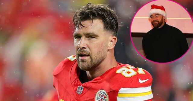 Travis Kelce sah auf der Weihnachtsfeier der Chiefs in seiner Weihnachtsmütze fröhlich aus

