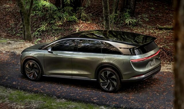 Lucid Motors' Gravity SUV in a forest