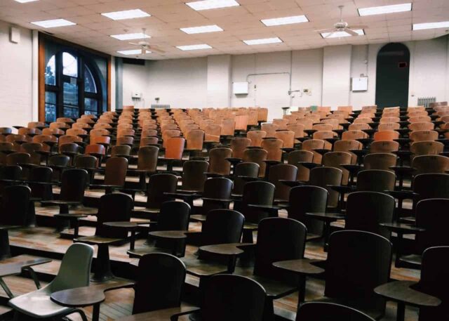 Empty university lecture hall.