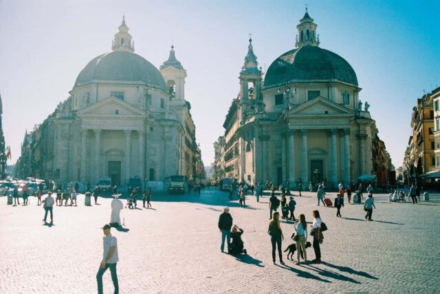 People in a square in Rome, Italy.