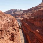 A freight train near Moab, Utah, makes its way up a steep grade