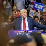 Former US President and Republican presidential candidate Donald Trump speaks during an election campaign rally in Bozeman, Montana, on August 9, 2024.