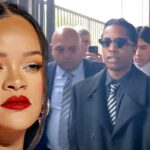 Rihanna rockt weißes Top, Gold Hoops bei einem $ ap Rocky Trial