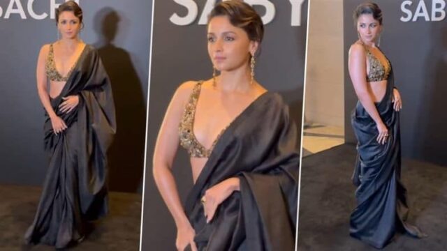 Alia Bhatt zieht im schwarzen Saree und verziert bei der Veranstaltung zum 25-jährigen Jubiläum von Bluse Sabyasachi Mukherjee alle Blicke auf (Video ansehen)

