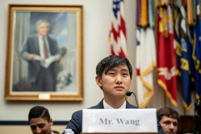 WASHINGTON, DC - JULY 18: CEO of Scale A.I. Alexandr Wang testifies during a House Armed Services Subcommittee on Cyber, Information Technologies and Innovation hearing about artificial intelligence on Capitol Hill July 18, 2023 in Washington, DC. The hearing focused on barriers that prevent the Department of Defense from adopting and deploying A.I. effectively and the risks from adversarial A.I. (Photo by Drew Angerer/Getty Images