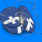 An illustrations showing three broken Facebook logos.