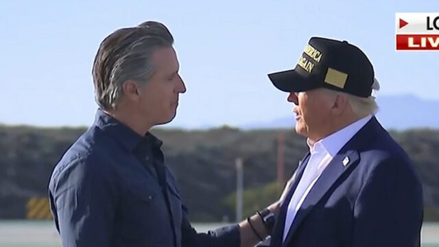 Trump landet in LA für Tour of Wildfire Damage und schüttelt Gouverneur Gavin Newsom die Hand

