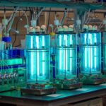 UV lights sterilize Biosphere's glass bioreactors.