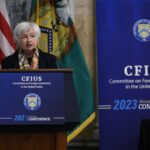 a photo of Treasury secretary Janet Yellen speaking at an event in DC in September 2024 in front of a podium and a banner that reads CFIUS.