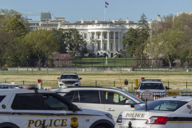 Police cars outside the White House in Washington DC.