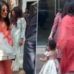 Priyanka Chopra in India: Actress Dons Peach Shalwar Kameez, Daughter Malti Marie Looks Cute in White Frock at Siddharth Chopra’s Pre-Wedding Festivities (Watch Videos)