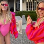 Alex Cooper verlässt die Anhänger 'unwohl' Rockin 'Pink One-Piece' Rockin '