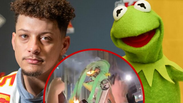 Eagle -Fans Troll Patrick Mahomes, den Kermit Puppet nach SB Lix -Sieg in Brand gesteckt haben

