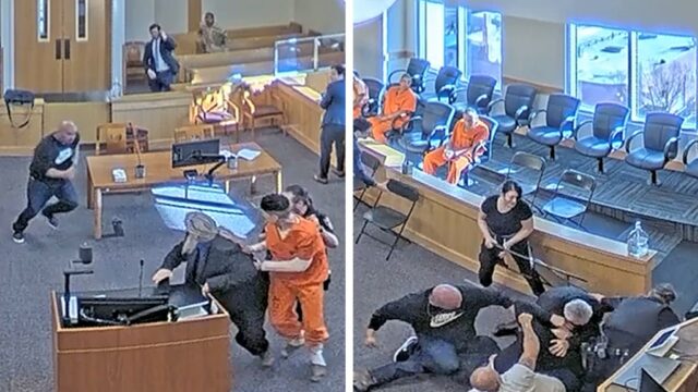 Mordverdächtiger von der Familie des Opfers in wildem Gerichtssaal Brawl angegriffen, Video zeigt Video -Shows

