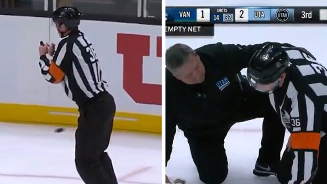 NHL Referee bringt Puck während des Canucks -Spiels zu Familienjuwelen

