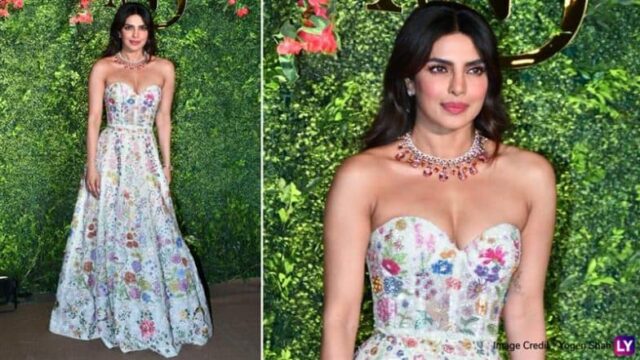 Priyanka Chopra Turns Heads in White Strapless Gown Adorned With Colourful Floral Motifs at Brother Siddharth Chopra’s Pre-Wedding Celebrations (Watch Video & Pics)