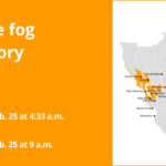 Dichte Nebelberatung, die Nordkalifornien bis Dienstagmorgen betrifft