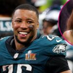 Saquon Barkley von Eagles reagiert auf Fans, die Taylor Swift im Super Bowl LIX bohnen