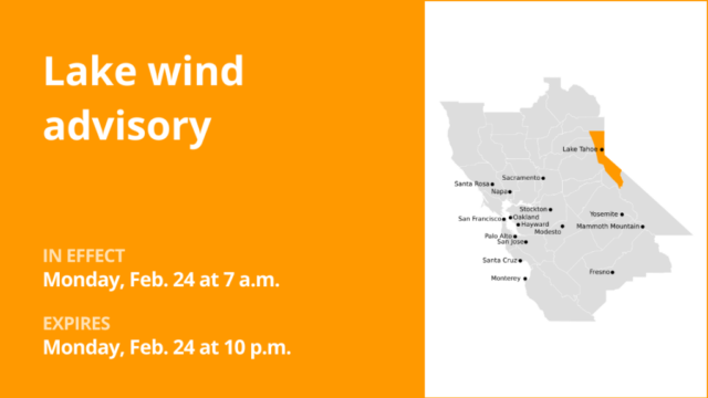 Lake Wind Advisory für den Greater Lake Tahoe -Gebiet für Montag

