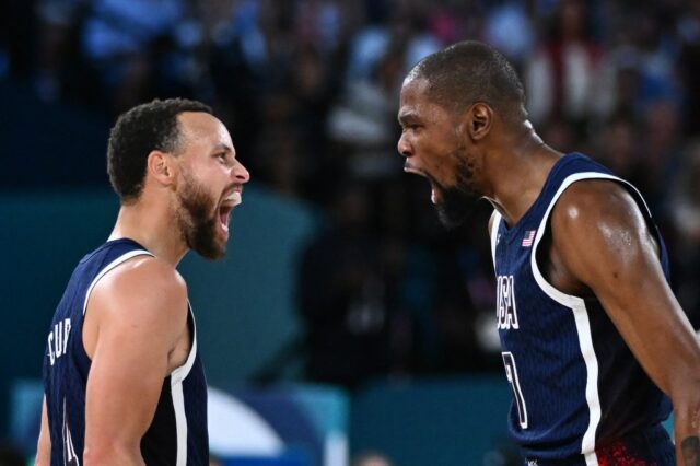 Ehemalige Warriors Steph Curry und Kevin Durant sowie LeBron James und Anthony Davis, die in "Team Shaq" All-Star-Kader wiedervereinigt werden sollen

