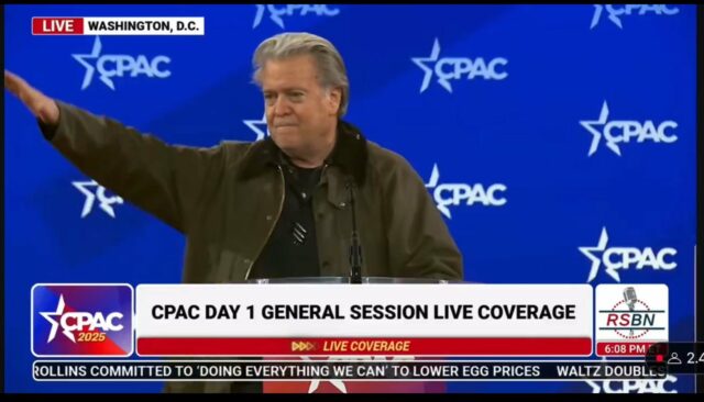 Steve Bannon gibt während der CPAC -Rede einen scheinbaren Nazi -Gruß, der Elon Moschus widerspiegelt | Video

