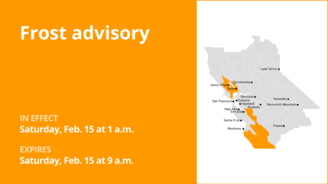 UPDATE: Frost Advisory für die Regionen Bay Area Inland für Samstag ausgestellt

