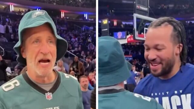 Jon Stewart zahlt Eagles Wette aus, Amy Schumer Cheerleads bei Knicks Game

