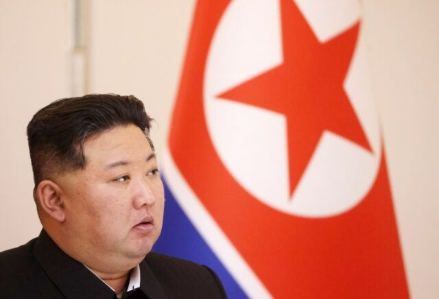 North Korean Supreme Leader Kim Jong Un speaks during a press conference on June 19, 2024, in Pyongyang, North Korea.