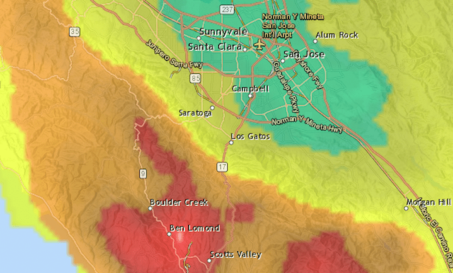 Niederschlagstabelle: Bay Area Summen für den Atmosphärischen Flusssturm

